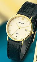 Accurist Mens Gold Round Dial Black Strap Watch