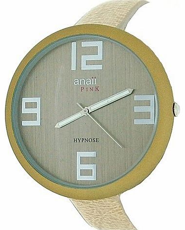 Anaii Pink Hypnose Champagne Dial Narrow Beige PU Strap Ladies Watch AP628