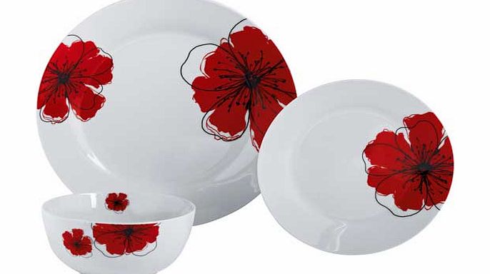 Argos 12 Piece Porcelain Poppies Dinner Set