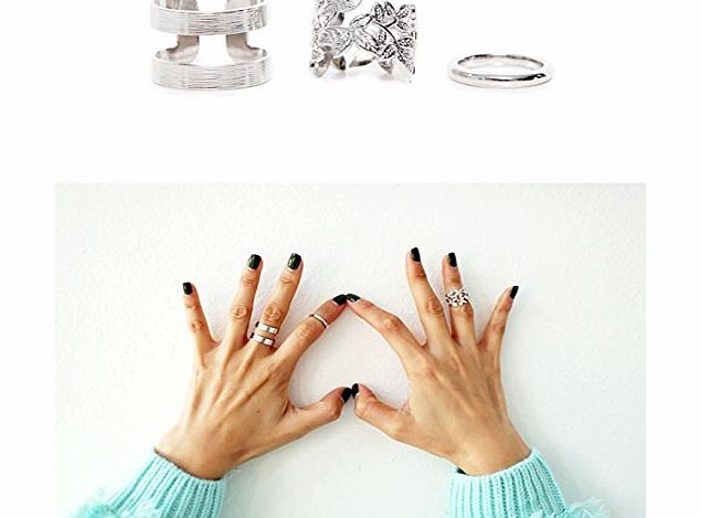 atdoshop (TM) Fashion 3pcs/Set Gold Stack Plain Above Knuckle Ring Band Midi Rings (Silver)