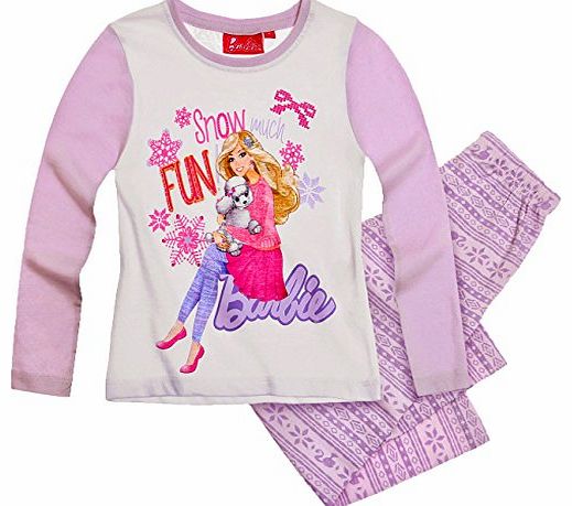 Girls Barbie Pyjama Set Kids Pink White Pyjamas Long Sleeve New Age 2 - 8 Years