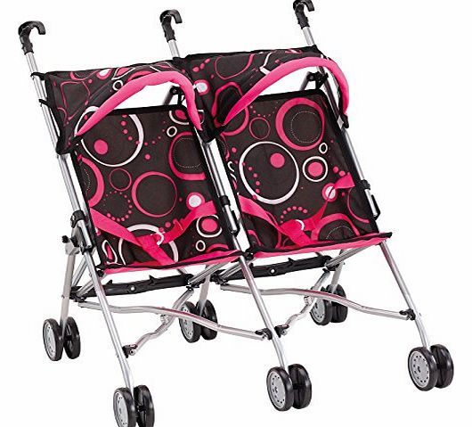 69cm Dolls Buggy Twin Circle Design (Black/ Pink)