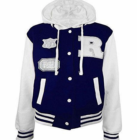 Be Jealous Womens Ladies R Varsity Baseball Hooded Hoodie Hoody Long Sleeve Coat Jacket Top