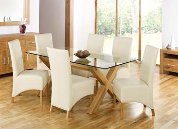 Lyon Oak Glass Dining Set in Ivory