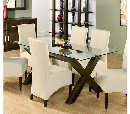 Lyon Walnut Rectangular Glass Dining Table