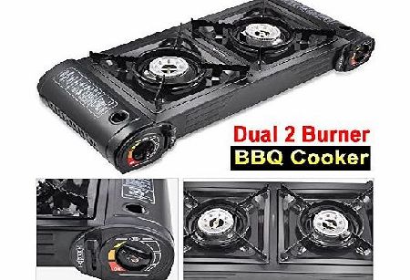 61cm x 26cm x 10cm Portable Heater Gas Dual 2 Hob Burner Camping Cooking Fishing BBQ Stove