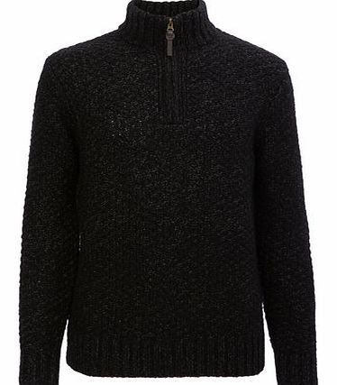 Black Weave Zip Neck Jumper, Black BR53E05FBLK