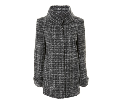 Boucle roll collar swing coat