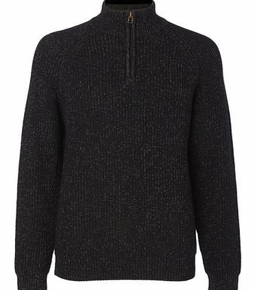 Chunky Cotton Zip Neck Jumper, Black BR53B08FBLK