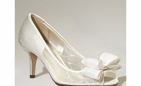 Ivory Marylin Bow Peep Toe Court Shoe, ivory