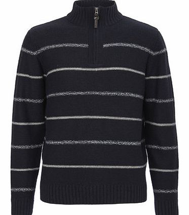 Navy Chunky Zip Neck Jumper, Blue BR53E01FNVY