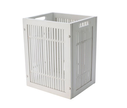 White bamboo waste paper bin