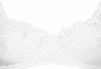 White Jacquard and Lace Non-Wired Bra, white