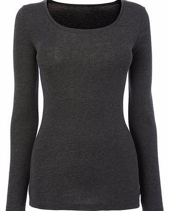 Womens Grey marl Long Sleeve Scoop Neck Top,