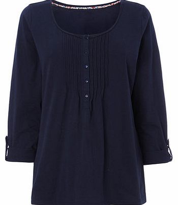 Womens Navy Long Sleeve Pintuck Top, navy