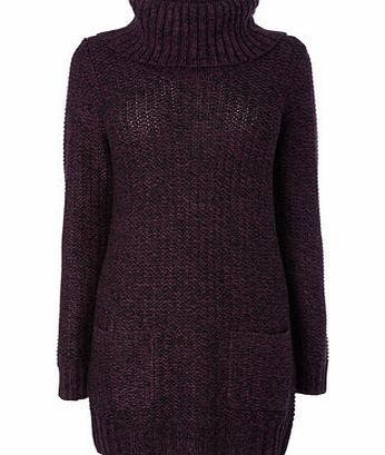 Womens Purple Cowl Neck Twisted Jumper, purple