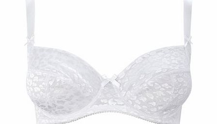 Womens White Animal Jacquard Underwired Bra,