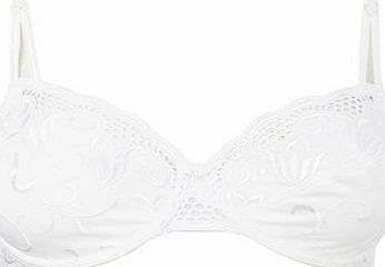 Womens White Embroidered Underwired Bra, white