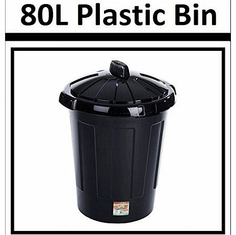 1 x 80L Litre BLACK PLASTIC BINS, WASTE BUCKET, DUSTBIN, CONTAINER KITCHEN BIN NEW