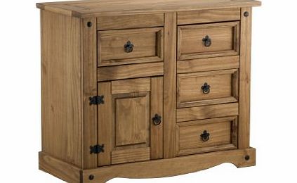 Birlea Corona 1 Door 4 Drawer Sideboard, Waxed Pine