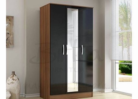 Lynx Three Door Mirror Wardrobe in Walnut  Black