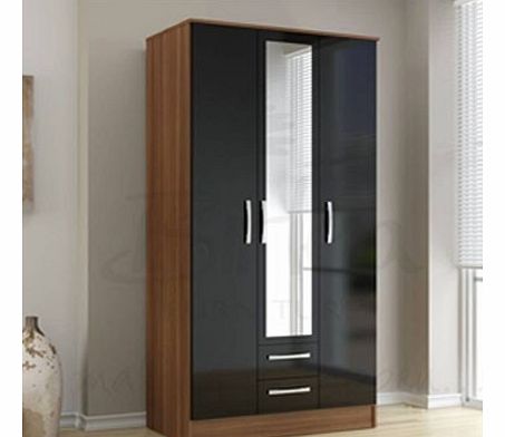 Lynx Three Door Two Drawer Wardrobe Walnut  Black