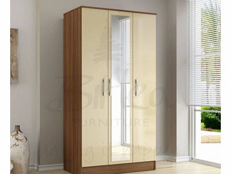 Lynx Three Door Wardrobe in Walnut and Cream