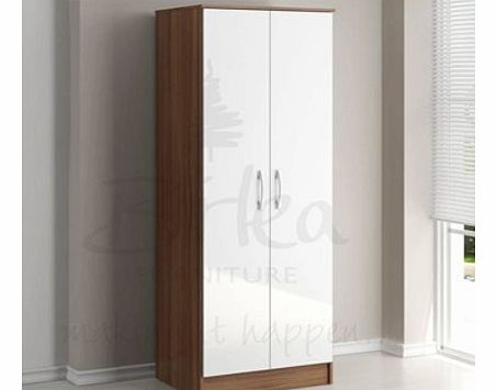 Lynx Two Door Wardrobe in Walnut and White