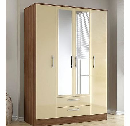 Lynx Walnut  Cream Four Door Two Drawer Wardrobe