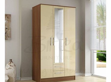 Lynx Walnut  Cream Three Door 2 Drawer Wardrobe