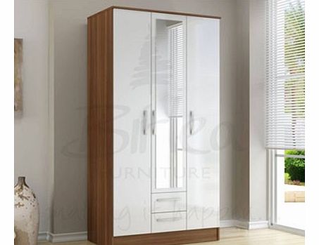 Lynx Walnut  White Three Door Two Drawer Wardrobe