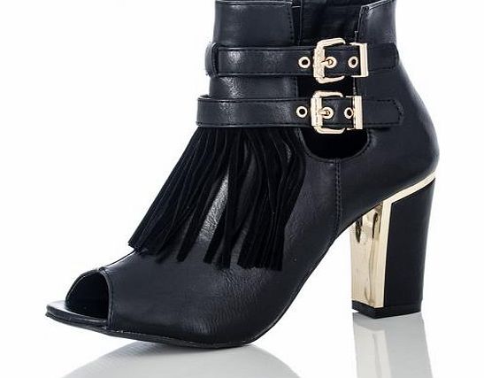 Black Tassel Peep Toe Shoe Boots