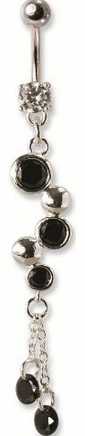 Body Piercing Jewellery Swarovski Crystals Belly/Navel Bar - Black Crystals