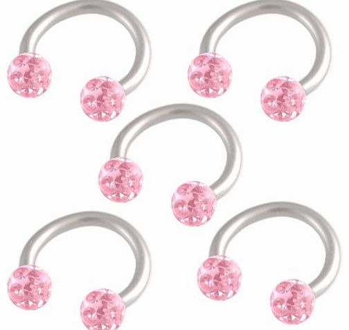 16g 16 gauge 1.2mm 5/16 8mm steel circular barbell horseshoe Light Rose Crystal bar ring lip ear tragus studs eyebrow FCDX Jewellery Body Pierced 5Pcs