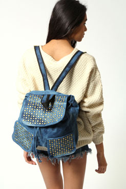 boohoo Alice Dome Stud Denim Rucksack Female