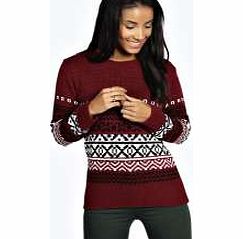 Alice Soft Knit Fairisle Jumper - wine azz21514