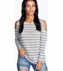 Becka Stripe Cold Shoulder Jumper - grey azz21279