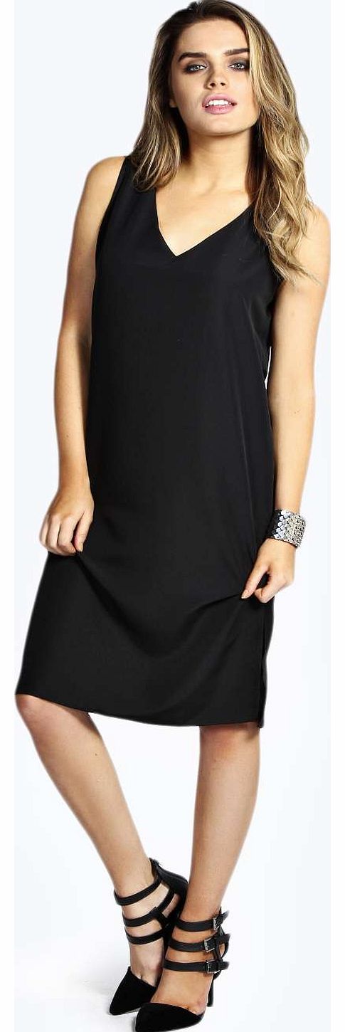 Caya V Neck Slit Detail Column Dress - black