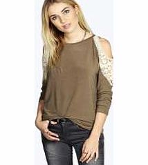 Charlie Crochet Shoulder Jumper - khaki azz21283