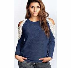 Charlie Crochet Shoulder Jumper - navy azz21283