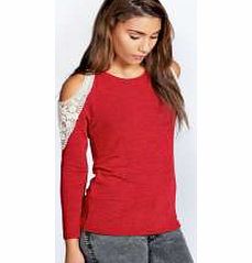 Charlie Crochet Shoulder Jumper - wine azz21283