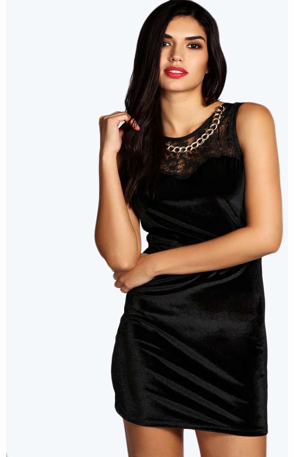 Charlie Velvet and Lace Bodycon Dress - black