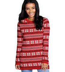 Ciara Snowflake Fairisle Tunic Jumper - red