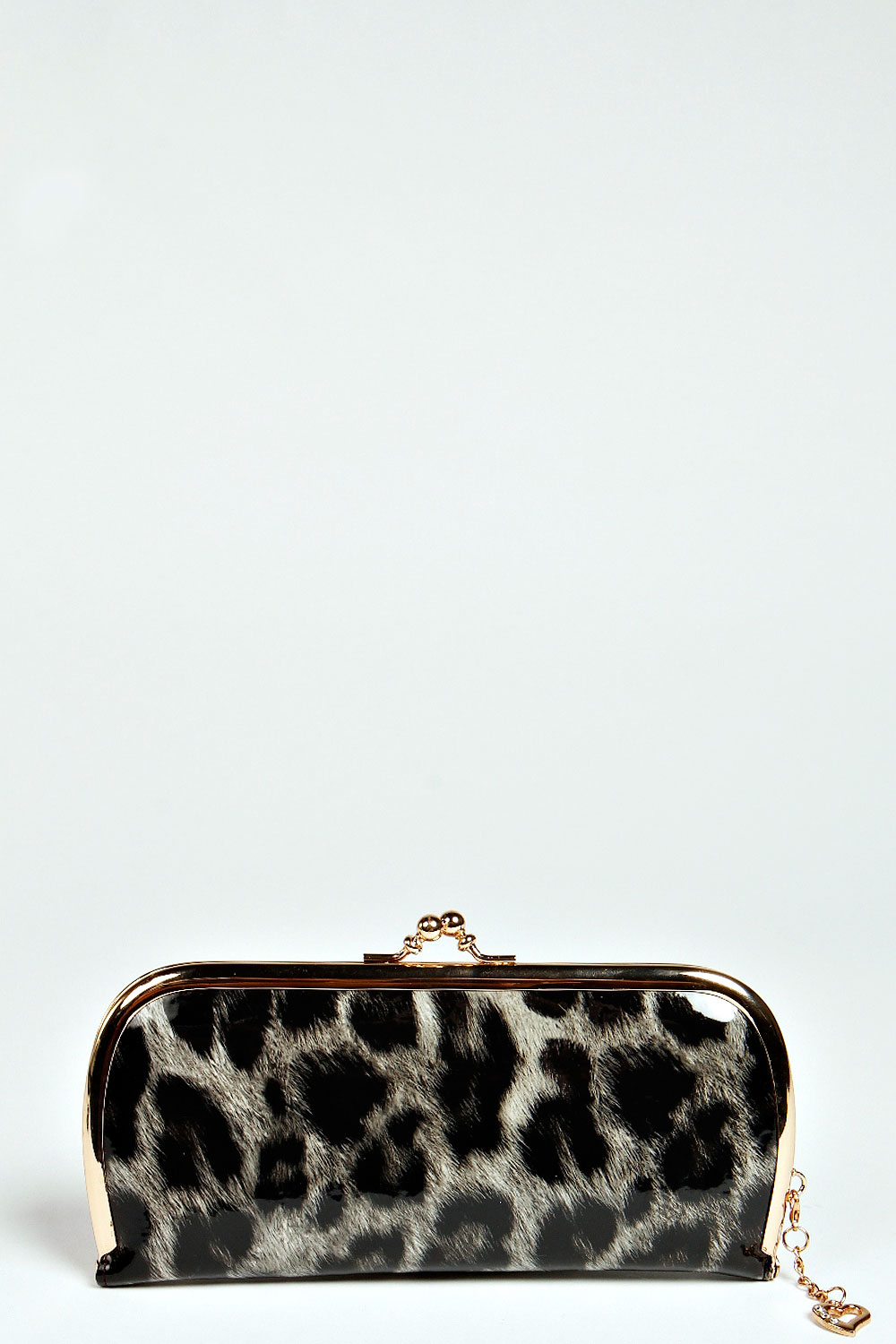 Claire Patent Leopard Frame Purse - black