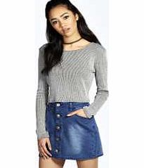 boohoo Denim Button Through Mini Mid Blue Skirt - blue