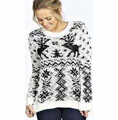 Elsie Reindeers Fairisle Jumper - cream azz23339