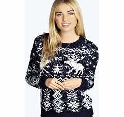 Elsie Reindeers Fairisle Jumper - navy azz23339