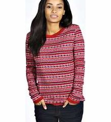 Emily Aztec Fairisle Jumper - red azz21275