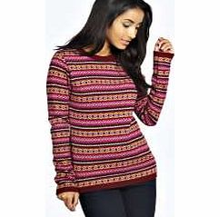 Emily Aztec Fairisle Jumper - wine azz21275