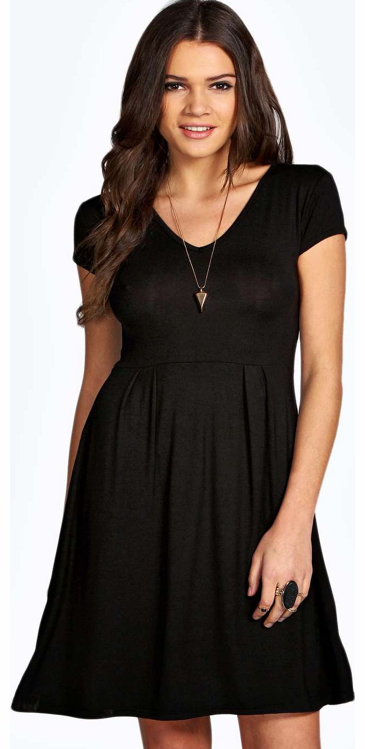 Grace V Neck Skater Dress - black azz15481